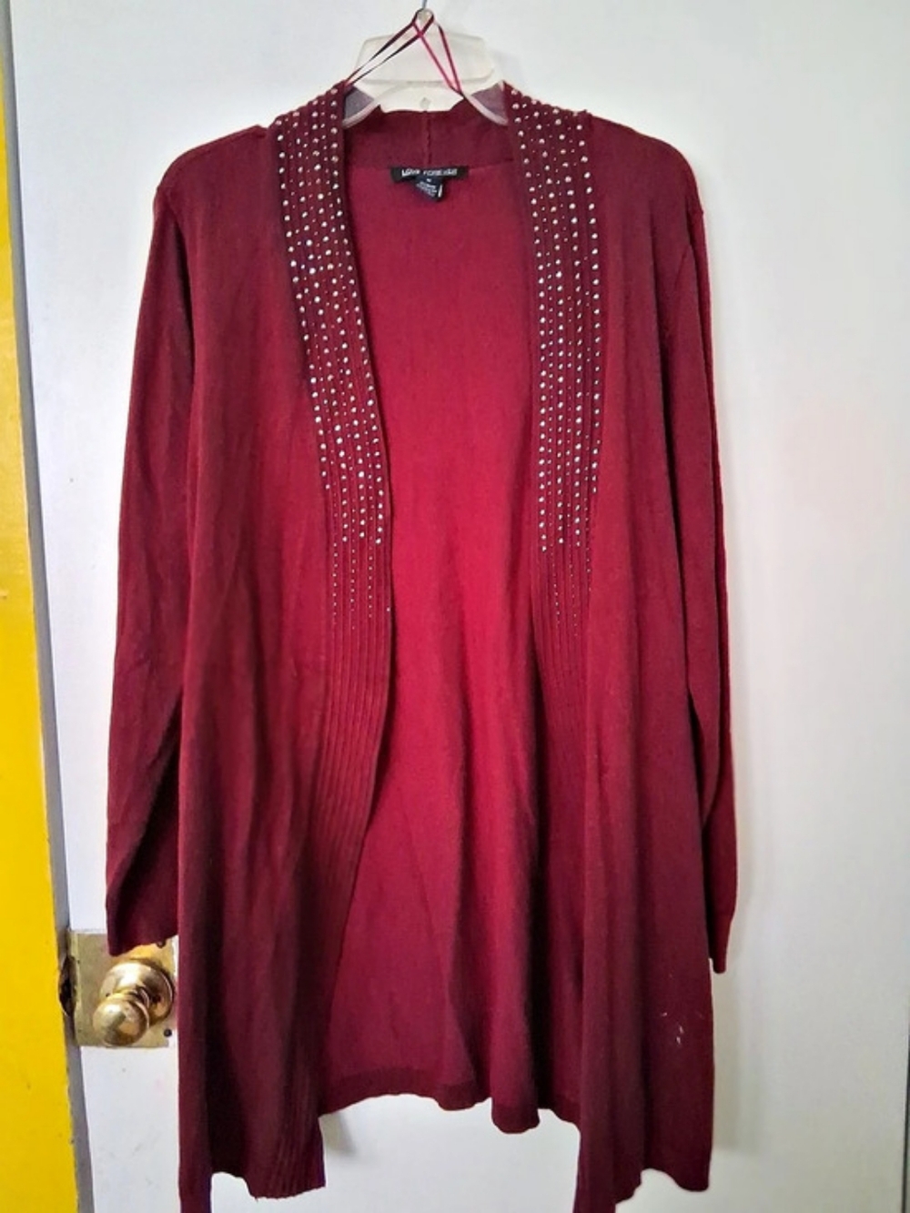 Love Forever Studded Longline Cardigan, Burgundy, Medium